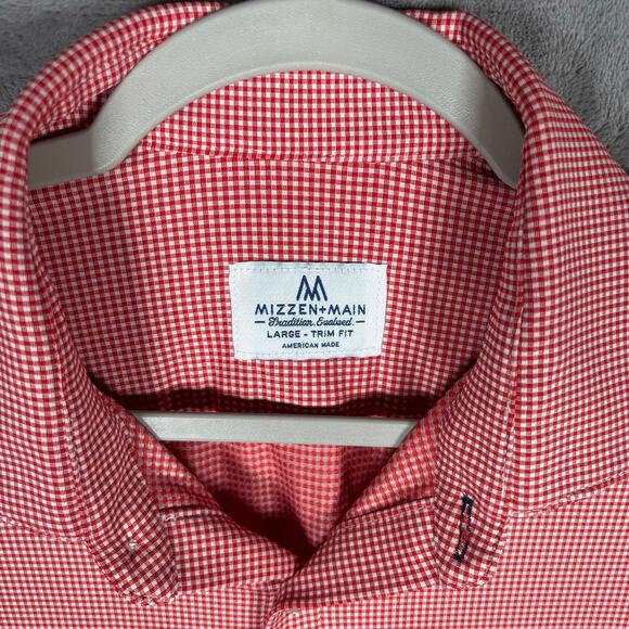 Mizzen+Main Large Trim Fit Red Gingham Check Performance Dress Shirt - Picture 3 of 4